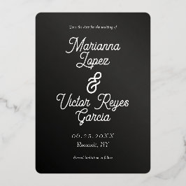 Invitación Con Relieve Metalizado Negro y blanco moderno ahorran la fecha