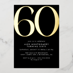Invitación Con Relieve Metalizado Negro y Dorado   Cumpleaños 60 de Mujer u Hombre d