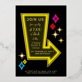 Invitación Con Relieve Metalizado Neon Marquee Arrow Fiesta