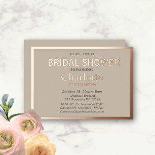 Invitación Con Relieve Metalizado Neutral moderno clásico Rosa de ducha de novia dor