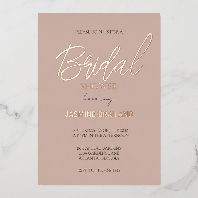 Invitación Con Relieve Metalizado Neutral Moderno Simple Bridal Shower Gold (Anverso)