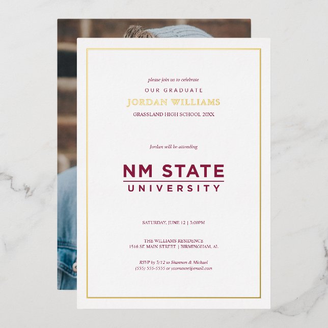 Invitación Con Relieve Metalizado New Mexico State University Graduation (Anverso/Reverso)