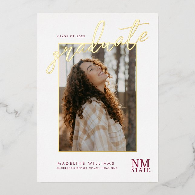 Invitación Con Relieve Metalizado New Mexico State University Graduation (Anverso)