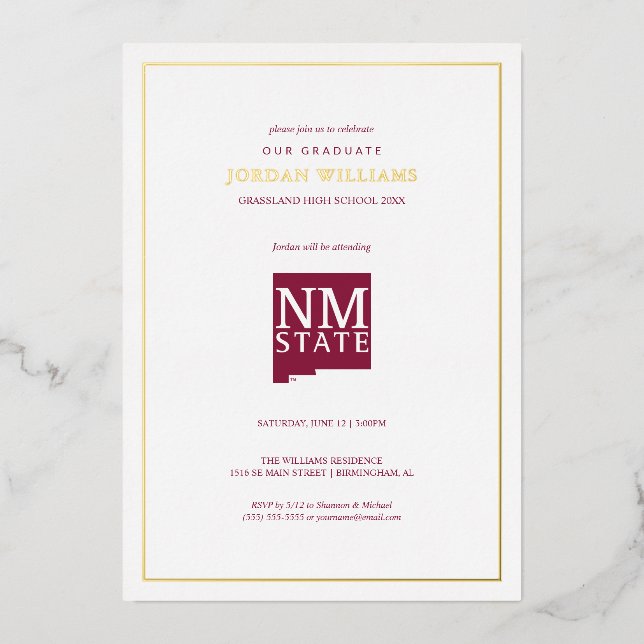 Invitación Con Relieve Metalizado New Mexico State University Graduation (Anverso)