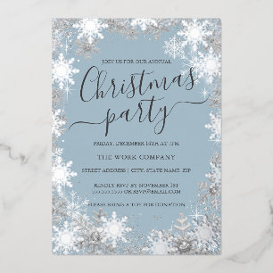 Invitación Con Relieve Metalizado Nieve Copo de Azul Polvoriento Plateado Fiesta de