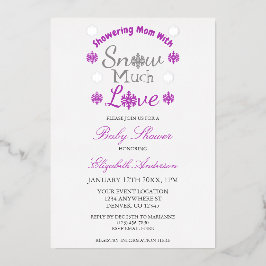 Invitación Con Relieve Metalizado Nieve mucho amor invierno Snowflake Baby Shower