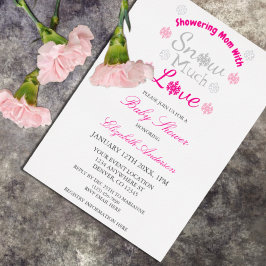 Invitación Con Relieve Metalizado Nieve mucho amor invierno Snowflake Baby Shower