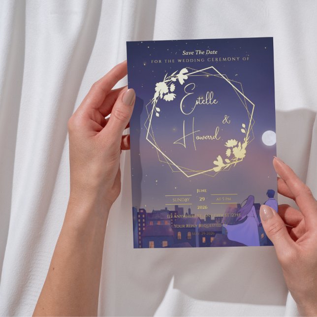 Invitación Con Relieve Metalizado Night Gold Save the Date (Subido por el creador)