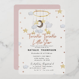 Invitación Con Relieve Metalizado Niña de la Estrella Brillante Rosa Baby Shower