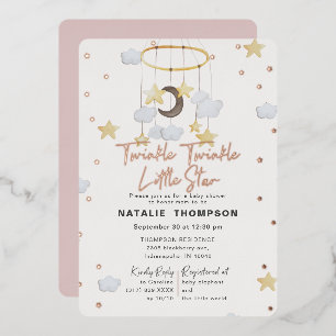 Invitación Con Relieve Metalizado Niña de la Estrella Brillante Rosa Baby Shower