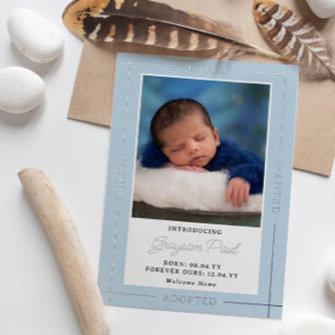 Invitación Con Relieve Metalizado Niño Adoptado Azul Elegido Amado Presentado