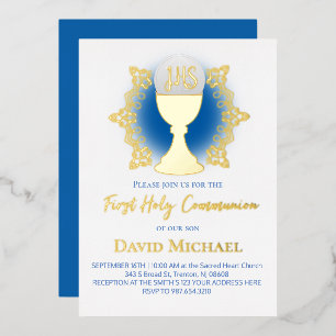 Invitación Con Relieve Metalizado Niño de Primera Comunión