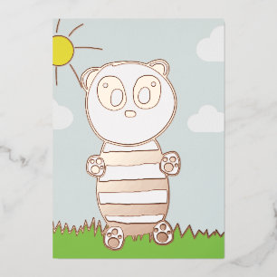 Invitación Con Relieve Metalizado Niños Panda