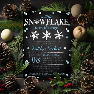 Invitación Con Relieve Metalizado Niños Pequeños Copo de Nieve Invierno Fiesta de Be