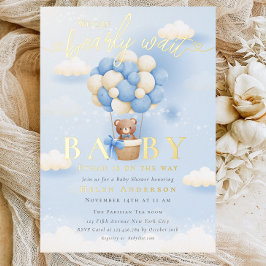 Invitación Con Relieve Metalizado No Podemos Esperar Oso de Peluche Neutral Cumpleañ