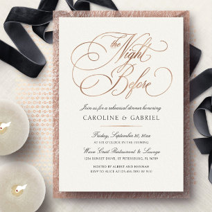 Invitación Con Relieve Metalizado Noche Antes de la Cena de Ensayo Formal