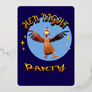 Invitación Con Relieve Metalizado Noche de gallinas divertidas, fiesta de pollo humo