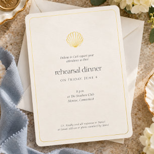 Invitación Con Relieve Metalizado Noche de la Víspera de la Boda con Conchas de Oro