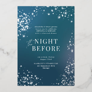 Invitación Con Relieve Metalizado Noche estrellada azul antes de la cena de ensayo d