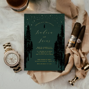 Invitación Con Relieve Metalizado Noche Estrellada   Boda de Bosque Celestial de Luj