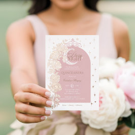 Invitación Con Relieve Metalizado Noche estrellada Luna Celestial Quinceanera Floral