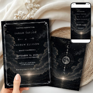 Invitación Con Relieve Metalizado Noche Estrellada Oscura Papel de Plata Celestial B