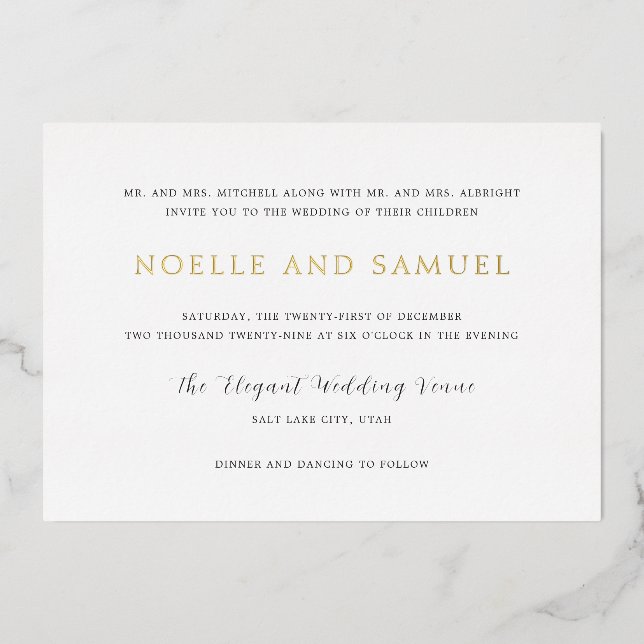 Invitación Con Relieve Metalizado Noelle Elegant Wedding (Anverso)