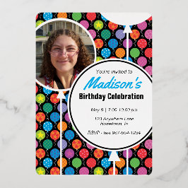 Invitación Con Relieve Metalizado Nombre de la foto del Personalizado de los globos 