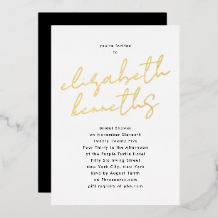 Invitación Con Relieve Metalizado Nombre personalizado negro blanco ORO Despedida de
