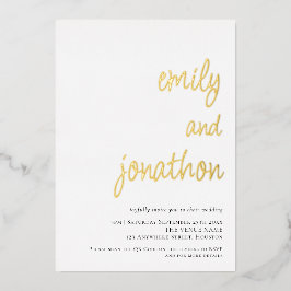 Invitación Con Relieve Metalizado Nombres con Glam Script Código QR Boda Lujo Real