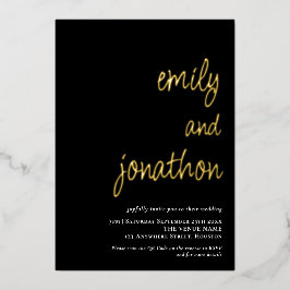 Invitación Con Relieve Metalizado Nombres con letra script Código QR Boda Lujo Negro