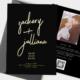 Invitación Con Relieve Metalizado NOMBRES DE ORO Elegantes | Foto Personalizada Save