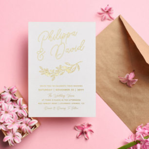 Invitación Con Relieve Metalizado Nombres de rama de bayas en escritura de papel de