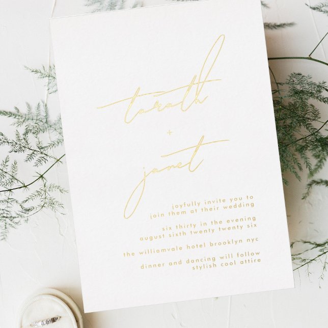 Invitación Con Relieve Metalizado NOMBRES elegantes | Elegante Boda blanco y ORO (Subido por el creador)
