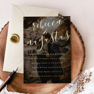 Invitación Con Relieve Metalizado Nombres en guión gráfico Foto Boda Plata