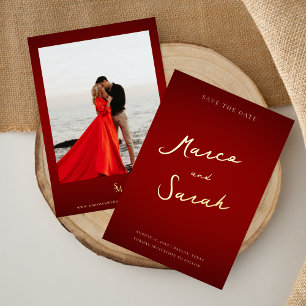 Invitación Con Relieve Metalizado Nombres en letra script   Ahorro de fecha de boda 