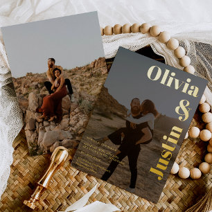 Invitación Con Relieve Metalizado Nombres en negrita dorados 2 fotos boda