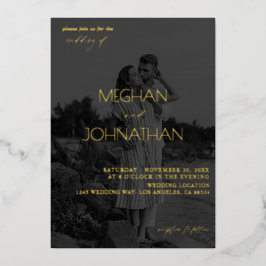 Invitación Con Relieve Metalizado Nombres Foto Moderna Negra & Blanca 6 Vertical Bod