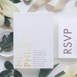 Invitación Con Relieve Metalizado NOMBRES Lilac morado modernos simple