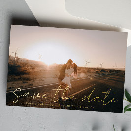 Invitación Con Relieve Metalizado Nombres Modernos Personalizados Foto Oro Save The