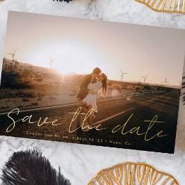 Invitación Con Relieve Metalizado Nombres Modernos Personalizados Foto Oro Save The