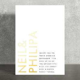 Invitación Con Relieve Metalizado NOMBRES Negrita ultra modernos Boda simple