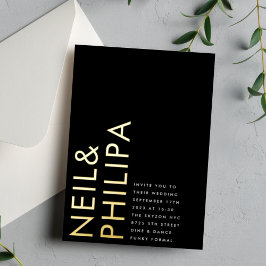 Invitación Con Relieve Metalizado NOMBRES Negrita ultra modernos Boda simple