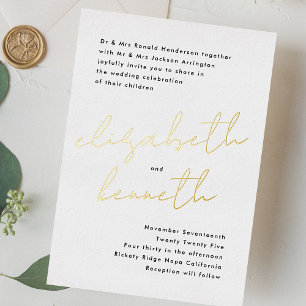 Invitación Con Relieve Metalizado Nombres personalizados modernos y elegantes esmoqu