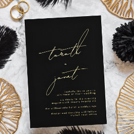 Invitación Con Relieve Metalizado NOMBRES Premium | Elegante Boda negro y ORO