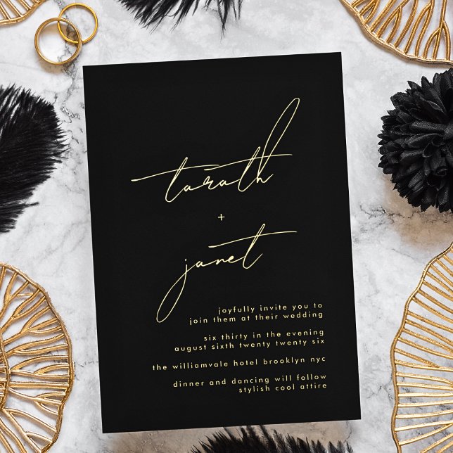 Invitación Con Relieve Metalizado NOMBRES Premium | Elegante Boda negro y ORO (Subido por el creador)