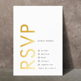 Invitación Con Relieve Metalizado Nombres ultra modernos en negrita 2 x RSVP GOLD