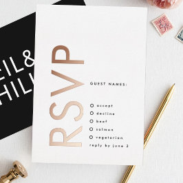 Invitación Con Relieve Metalizado Nombres ultra modernos en negrita 2 x RSVP ROSE GO