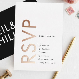 Invitación Con Relieve Metalizado Nombres ultra modernos en negrita 2 x RSVP ROSE GO