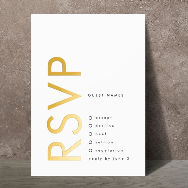 Invitación Con Relieve Metalizado Nombres Ultra Modernos y Negritas 2 x RSVP GOLD (**NB READ PRODUCT DESCRIPTION - GOLD RSVP showcasing suite - additional items (bought separately))